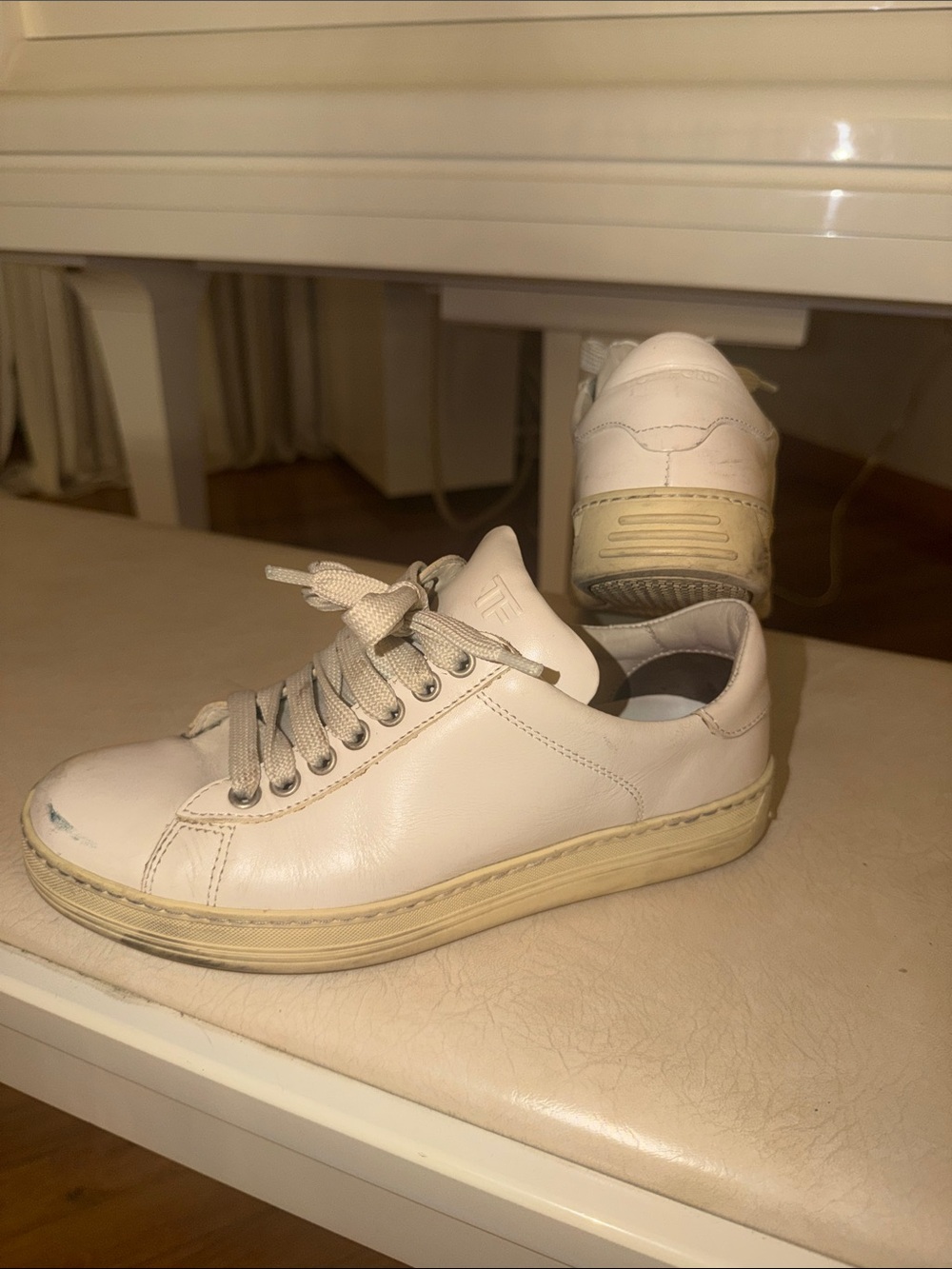 Tom Ford White Leather Low-Top Sneakers with Off-White Sole